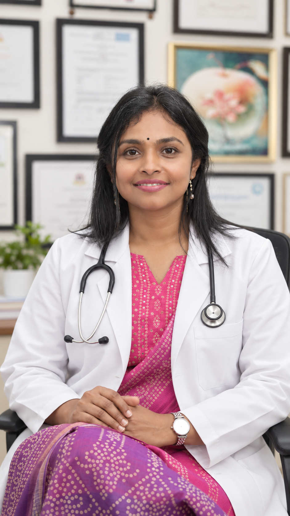 Dr. Sunitha T wearing a white coat